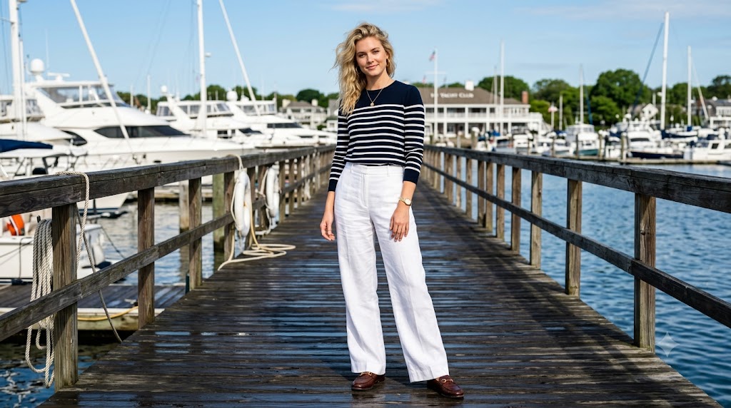 Classic Navy-and-White Breton Stripe Knit & White Linen Pants
